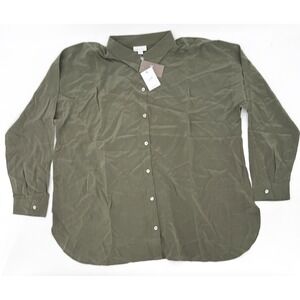 New J.Jill Shirt Womens Large Green Silk Button Front Long Sleeve Collared